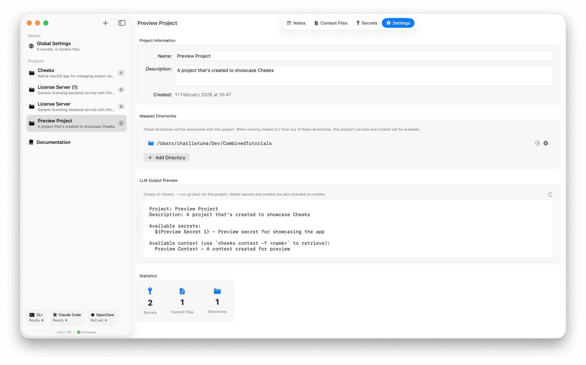 Cheeks - Project Settings